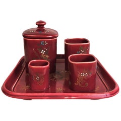 French Smoker Set in Red Glazed Earthenware 19th Napoleon III, De Bruyn Fives