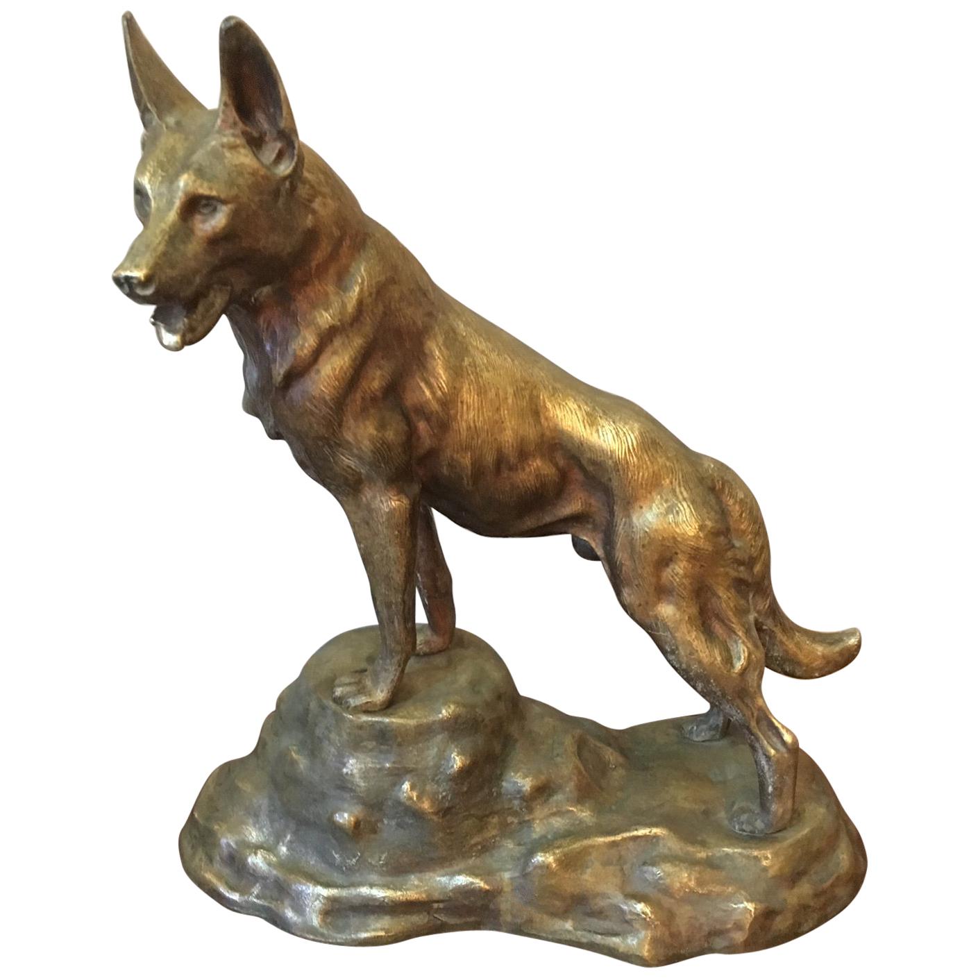 20th Century, French Gilded Bronze Dog, 1940s