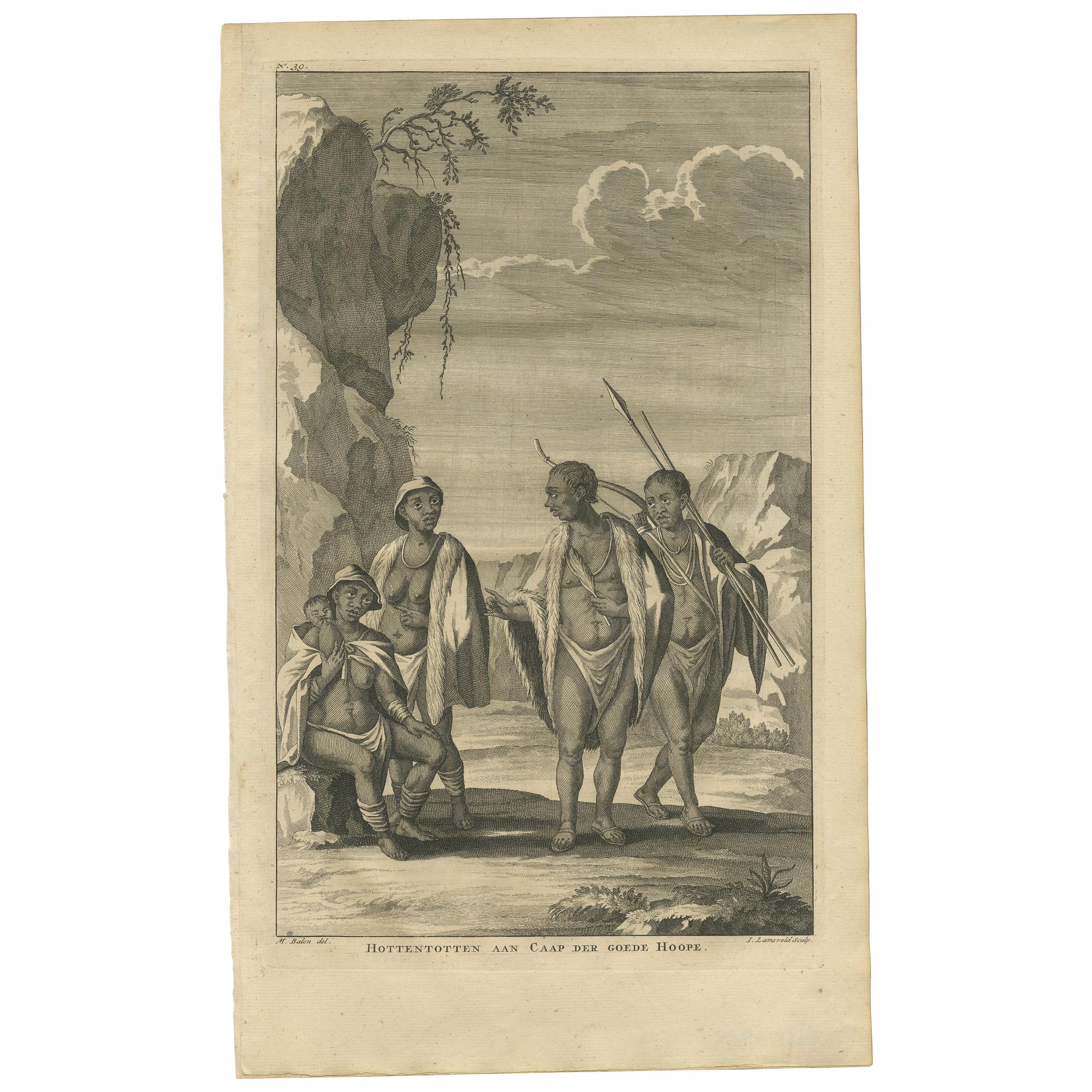 Antique Print of the Khoikhoi of Cape of Good Hope by Valentijn, 1726 For Sale