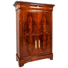 Early 19th Century Louis Phillipe Mahogany Secretary a Abattant with Marble Top