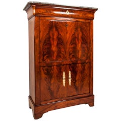 Early 19th Century Louis Phillipe Mahogany Secretary a Abattant with Marble Top