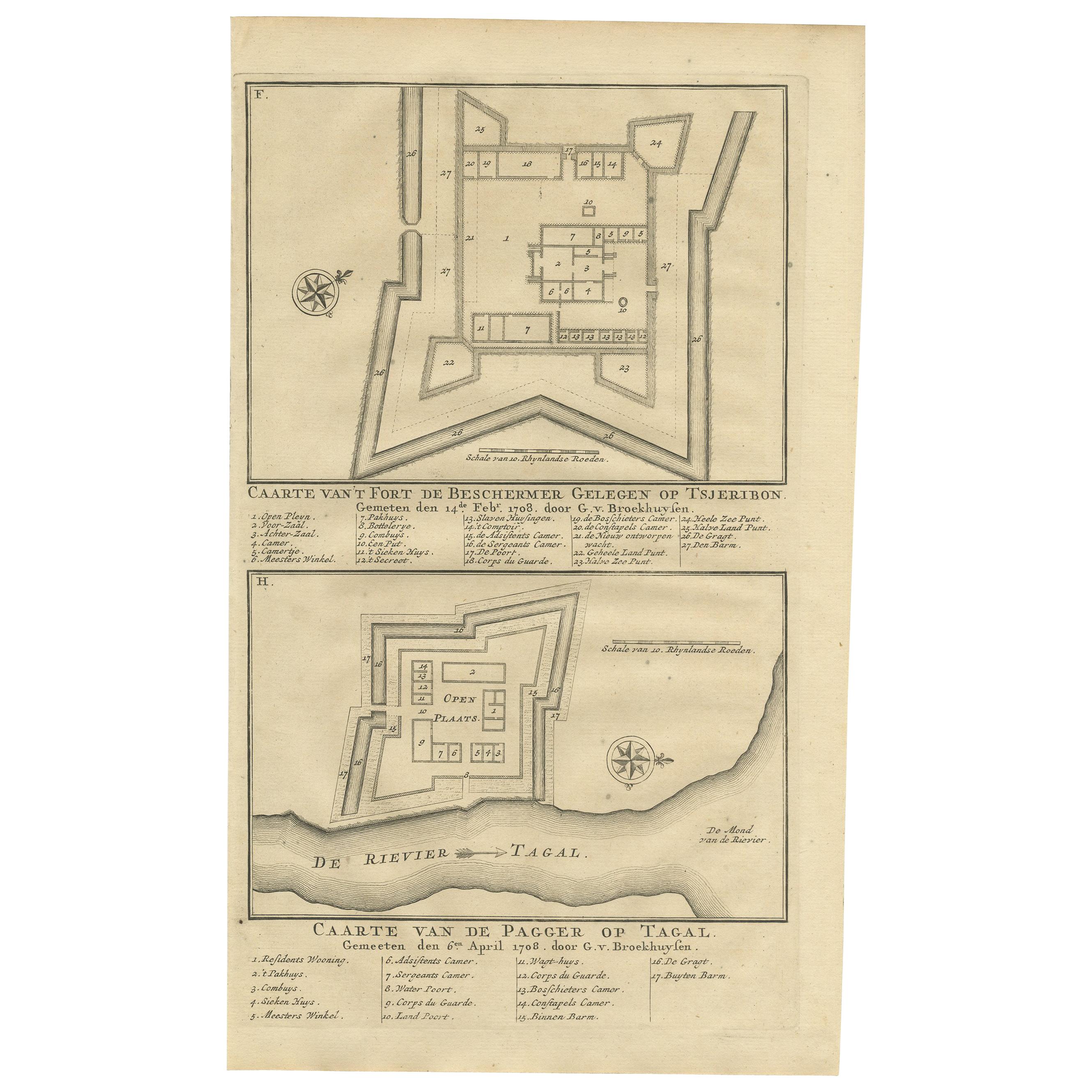 Antique Print of Fortresses in Indonesia by Valentijn '1726'