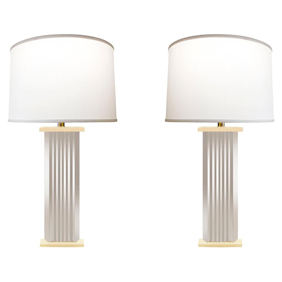 Pair of Large Chrome Skyscraper Table Lamps, 1970s For Sale