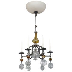 Vintage Unique Erik Hoglund Chandelier Electrified Amber Clear Glass Iron Boda Nova 1960