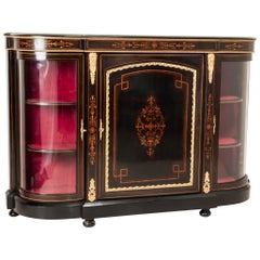 Late 19th Century French Napoleon III Ebonized Inlay Wood Sideboard Cabinet