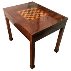 19th Century Italian Empire Walnut Chessboard Inlaid Squared Small Table