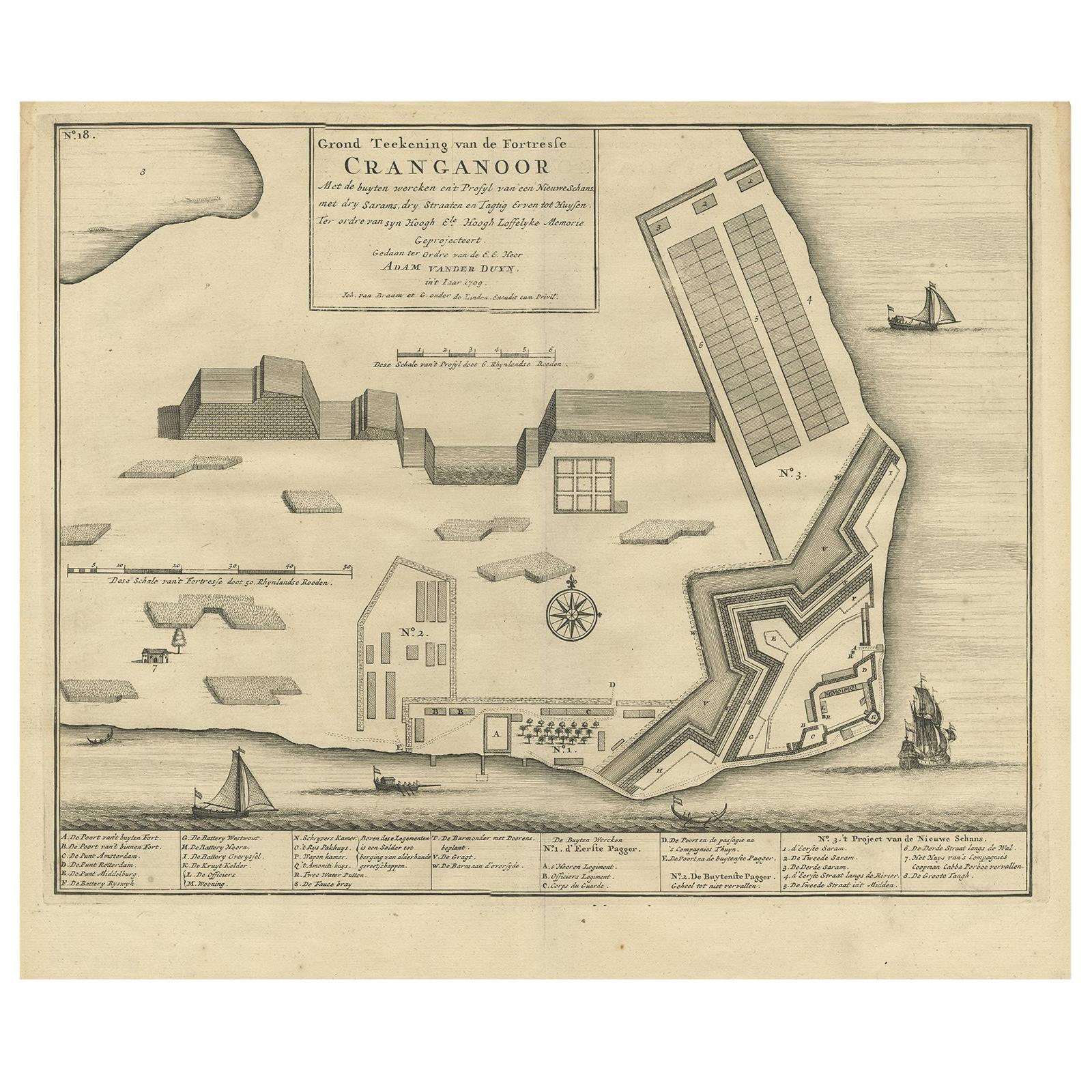 Antique Print of Cranganore Fort, India by Valentijn, 1726 For Sale