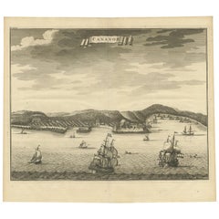 Antique Print of Cananore 'India' with Ships by Valentijn, 1726