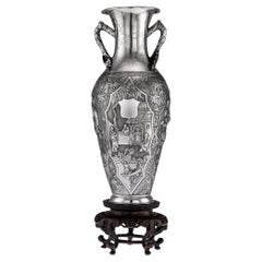 Vase massif en argent massif d'exportation chinoise antique:: Cum Wo:: vers 1890