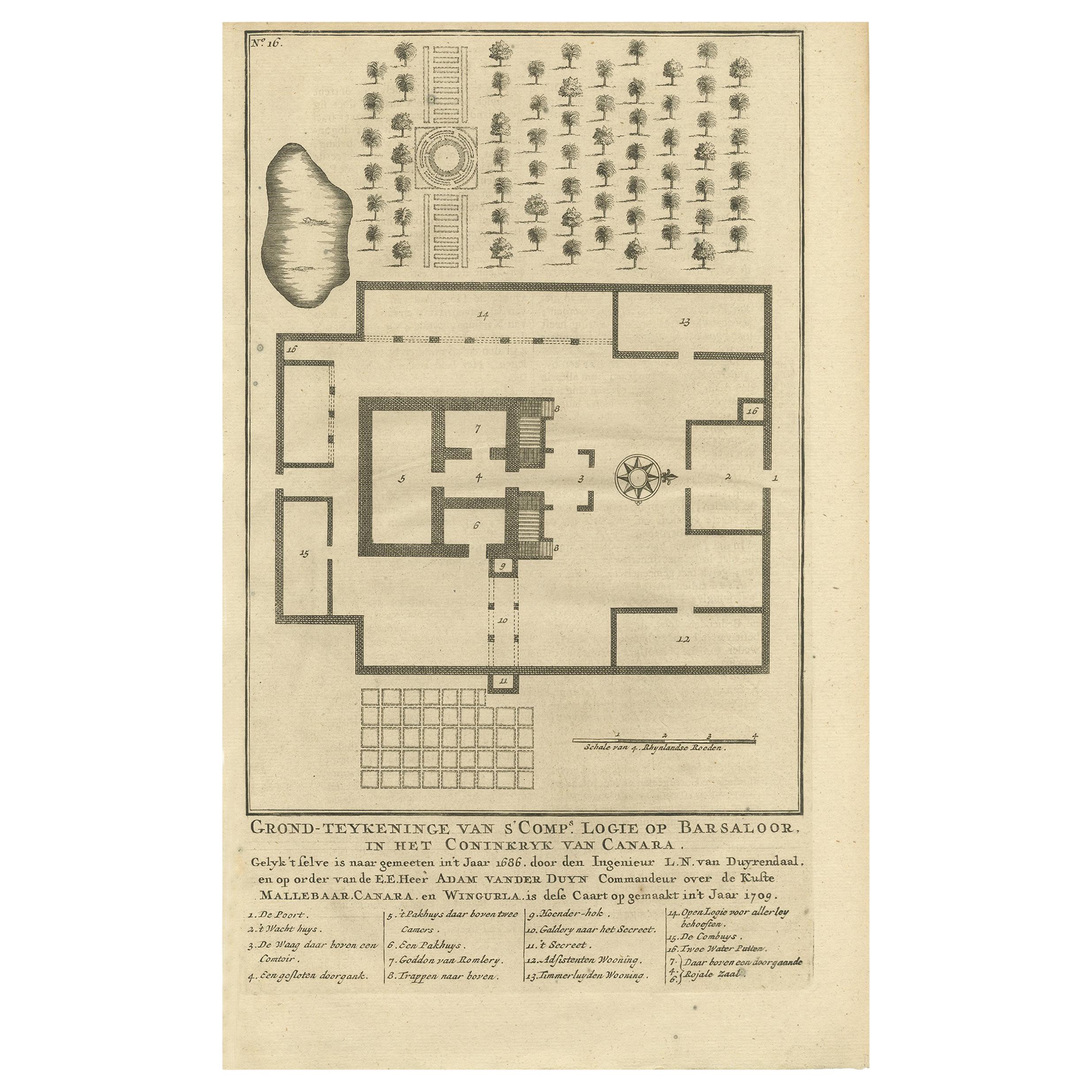 Antiker antiker Druck des Schlosses in Barsaloor von Valentijn '1726' im Angebot