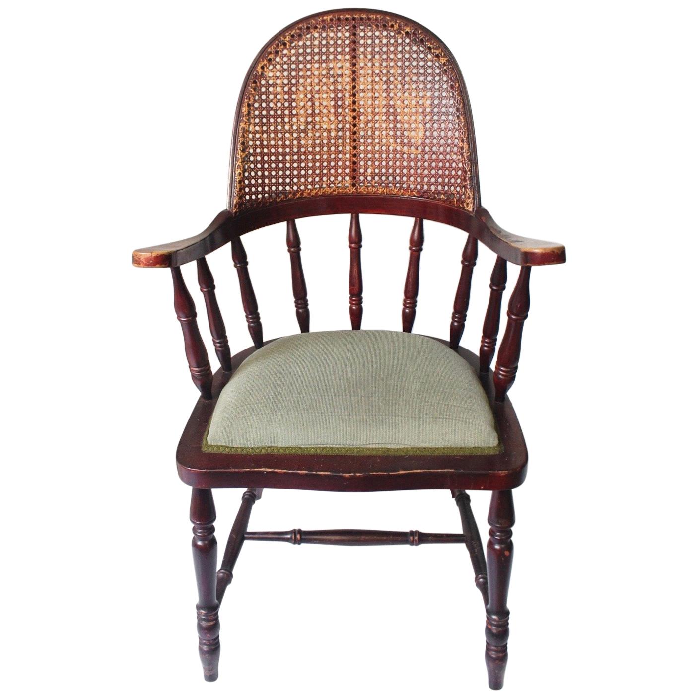 Antique Uncommon English Windsor Stick Back Caned Chair, Late 19th Century For Sale