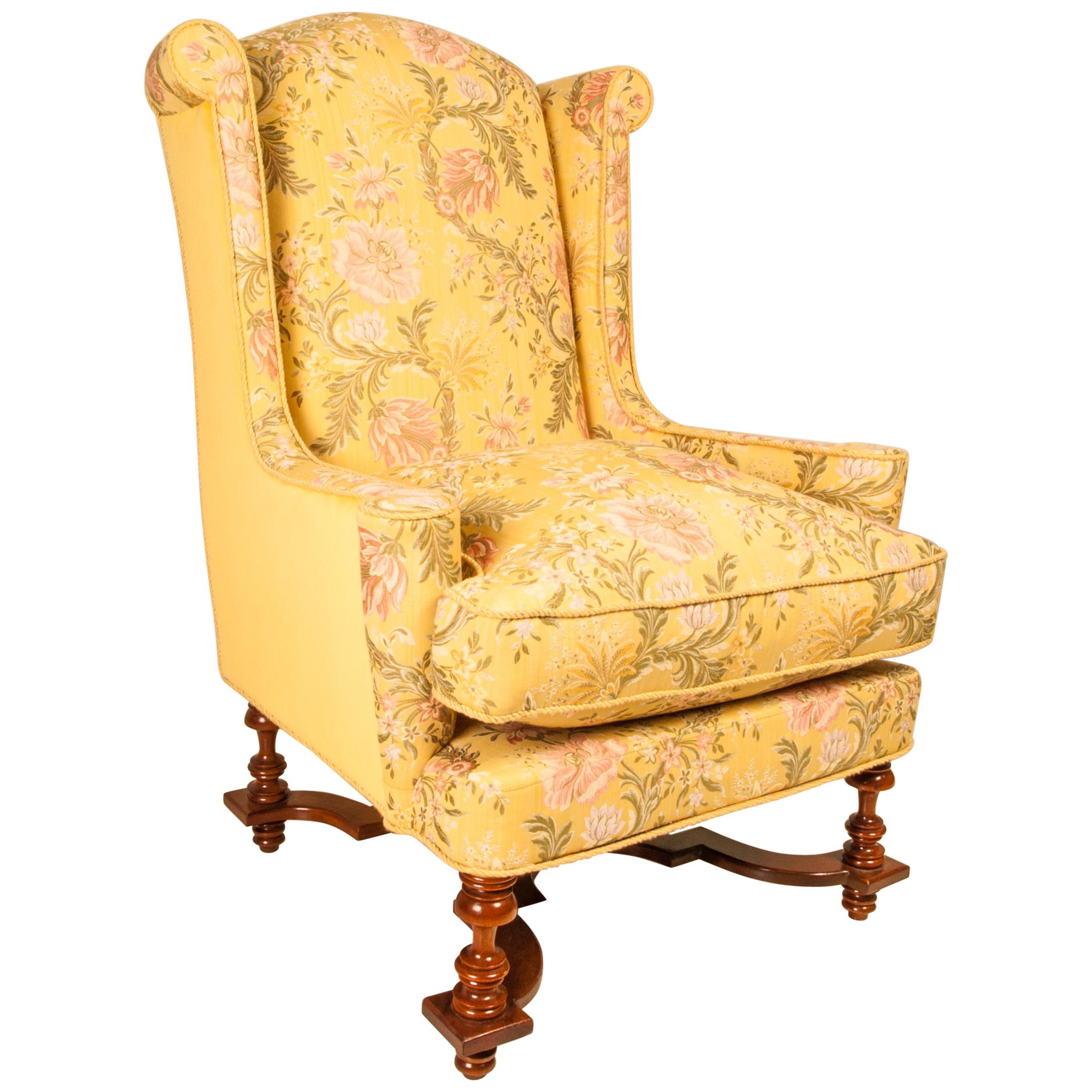 Late 19th Century William and Mary Style Wingback Armchair For Sale