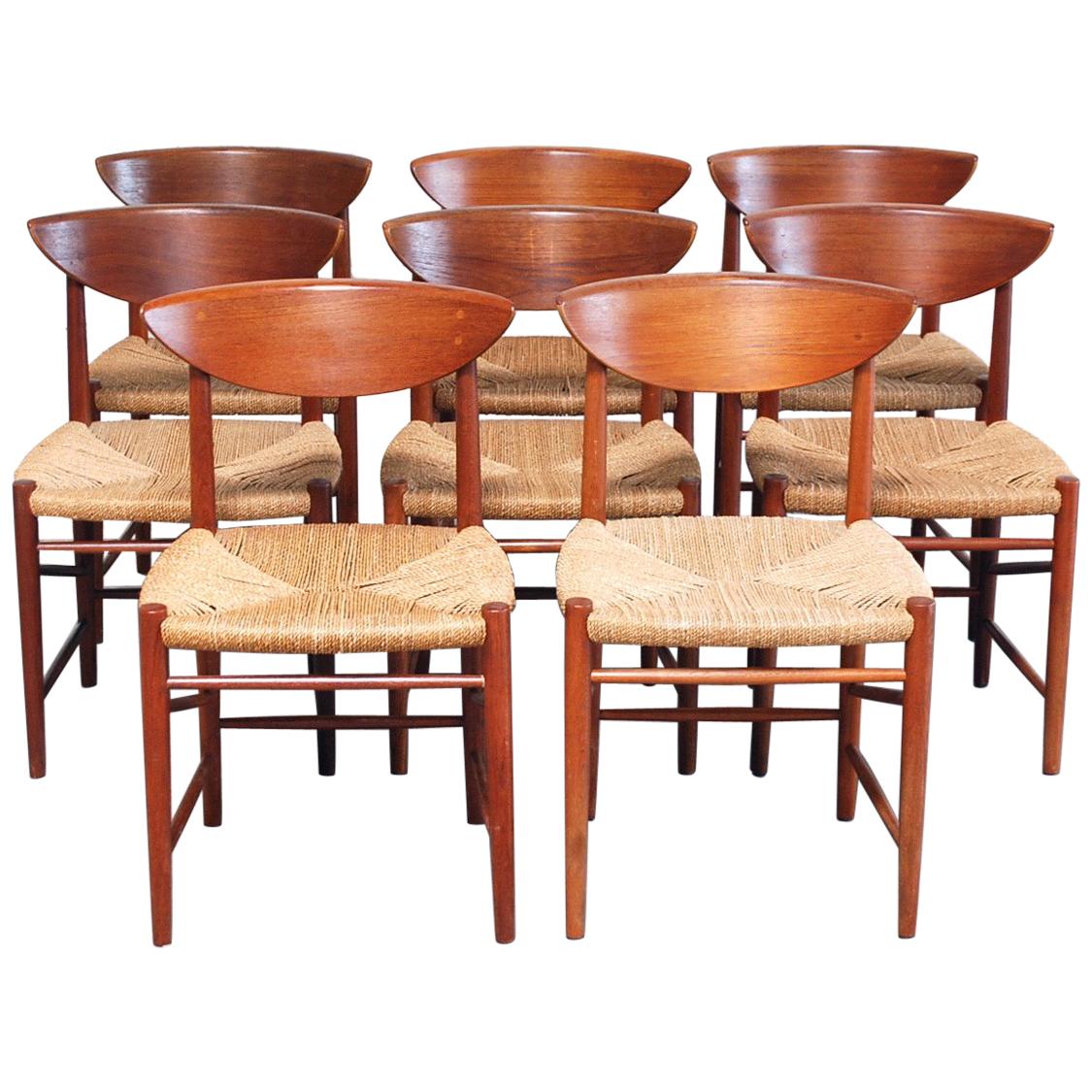 Peter Hvidt and Orla Mølgaard Nielsen 8 Teak Dining Chairs Model 316 for Soborg