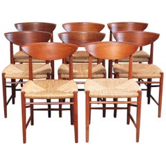 Retro Peter Hvidt and Orla Mølgaard Nielsen 8 Teak Dining Chairs Model 316 for Soborg