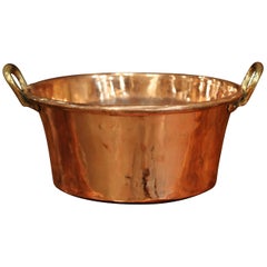 Antique Mid-19th Century French Copper Jelly and Jam Boiling Bowl with Brass Handles