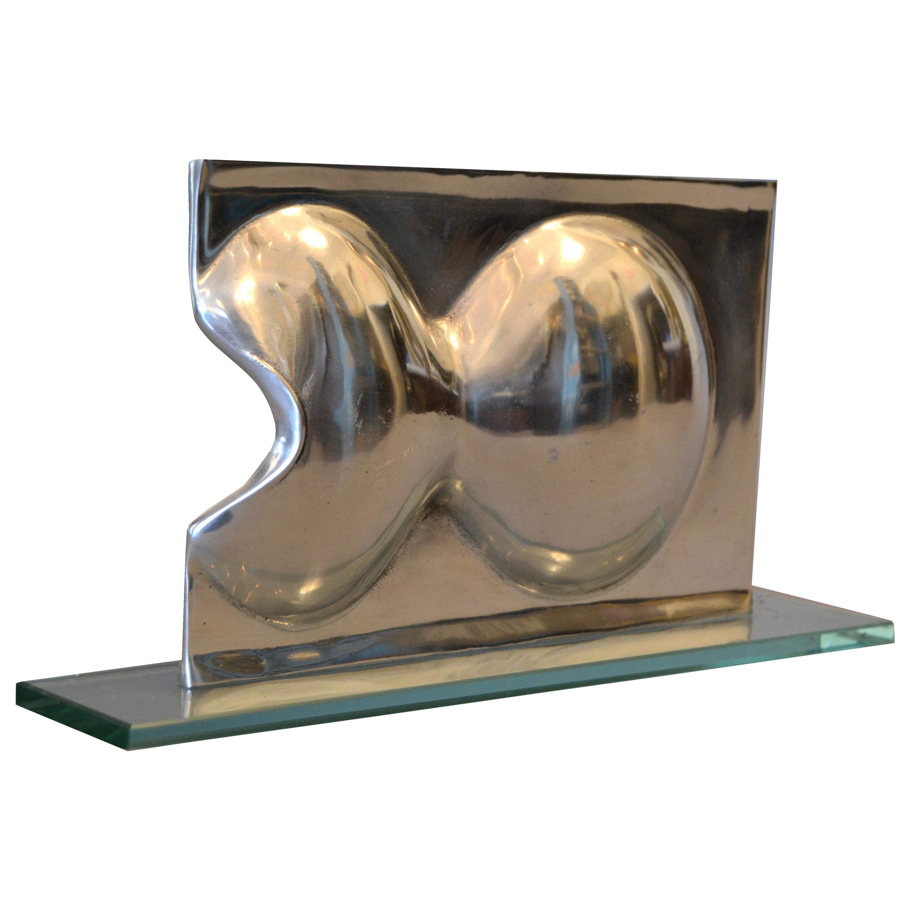 Abstract Chrome and Glass Table Sculpture