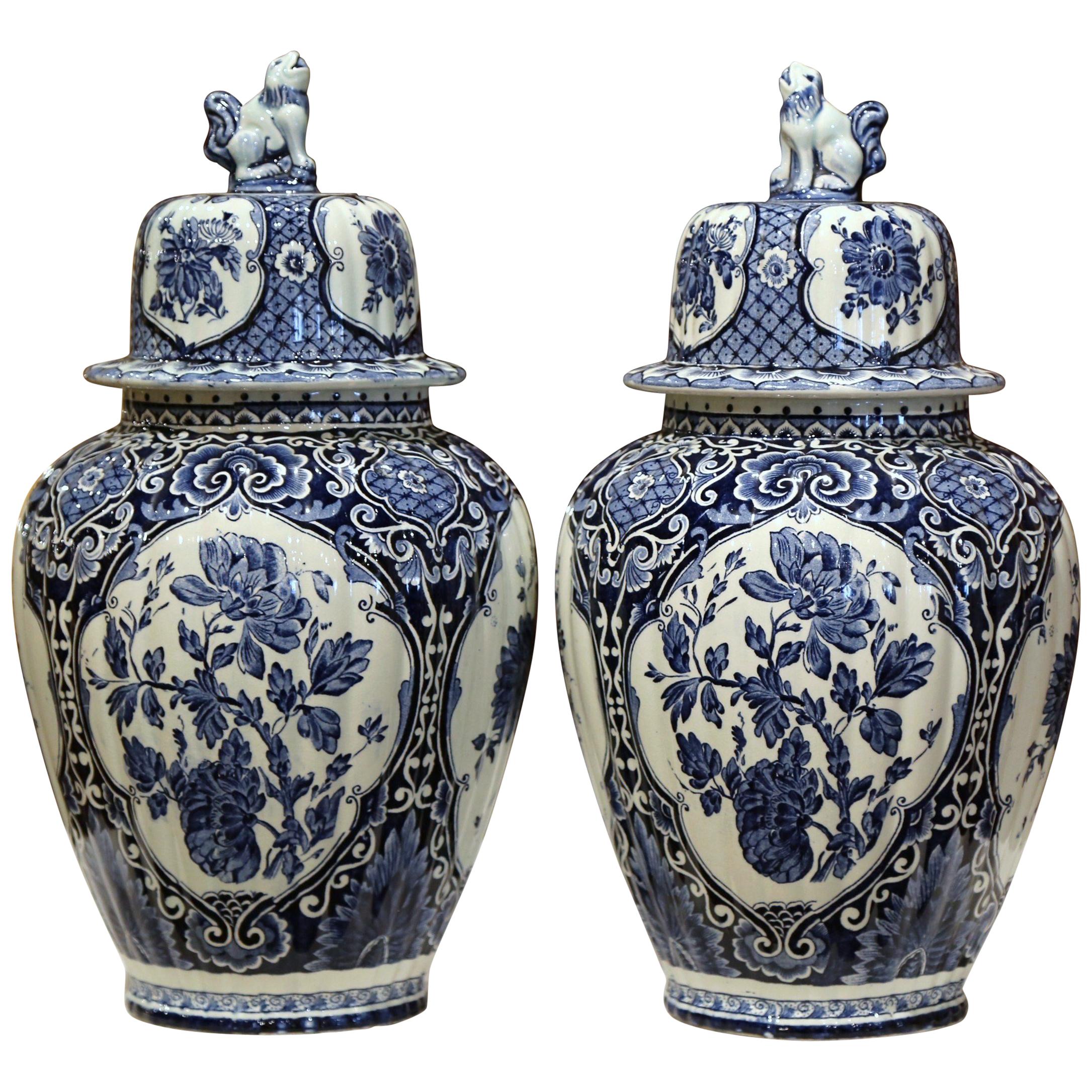 Pair of Mid-20th Century Dutch Blue and White Royal Maastricht Delft Ginger Jars