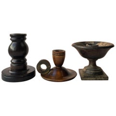 Set of Three Antique Swedish Wooden Candleholders, 1900s