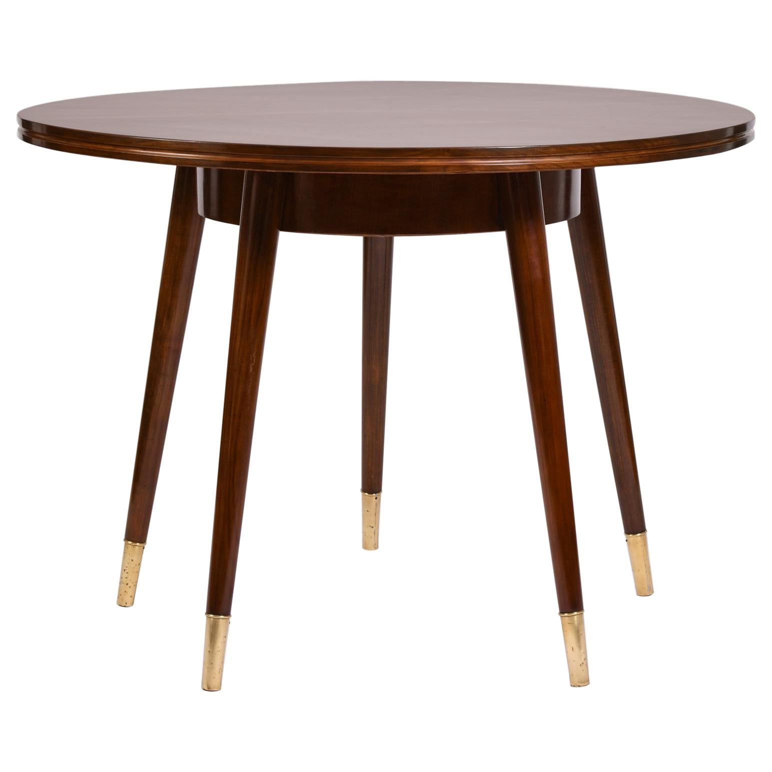 Circular Sunburst Table with Five Legs and Brass Sabots