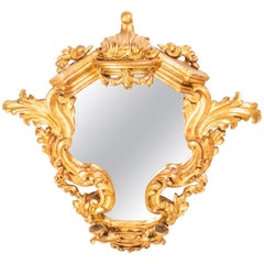 18th Century German Baroque Hand Carved and Gilded Solid Wood Mirror