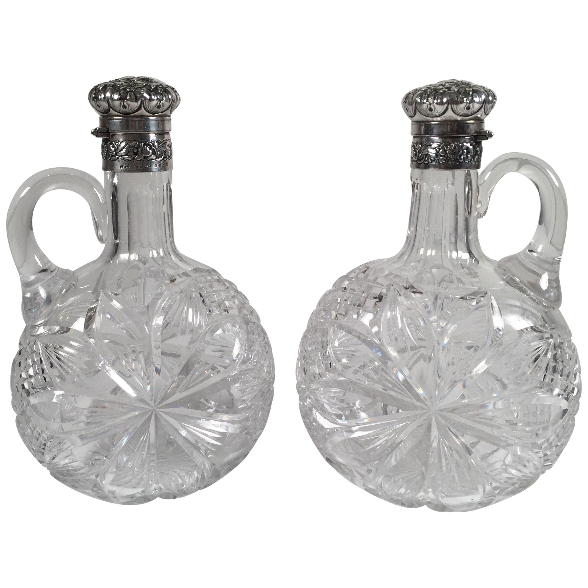Fine Pair of 19th Century Gorham Sterling and Cut Glass Decanters