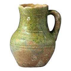 English Borderware Post Medieval Pitcher with Green Glaze, Late 16th Century