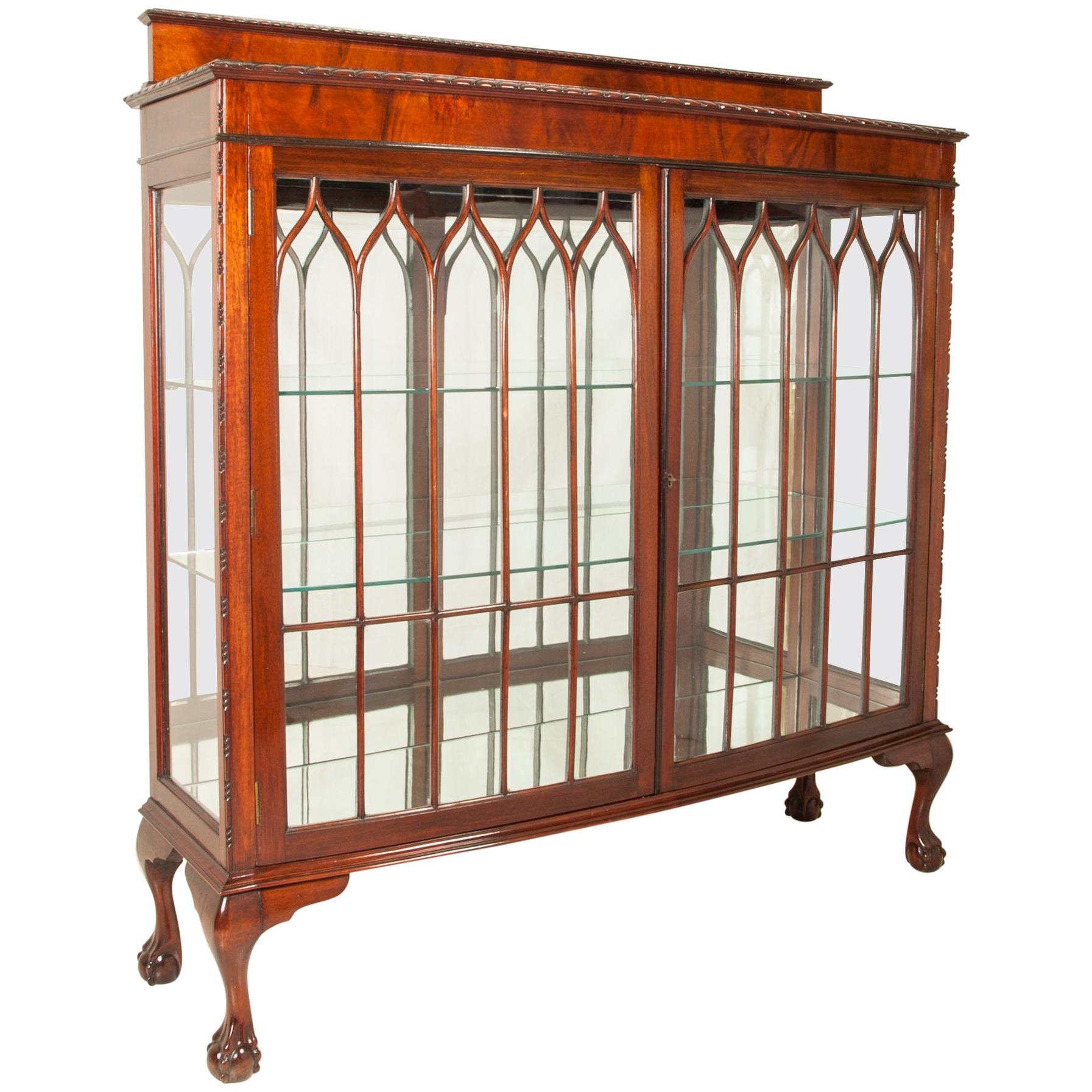 Early 20th Century English Mahogany Vitrine Display-Cabinet For Sale