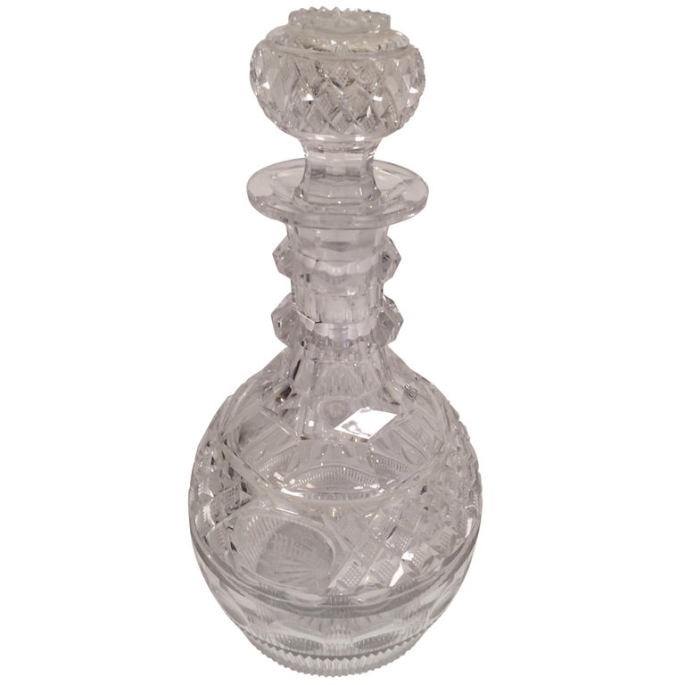 Large Handcut Glass Whiskey Decanter Rare at 1stDibs