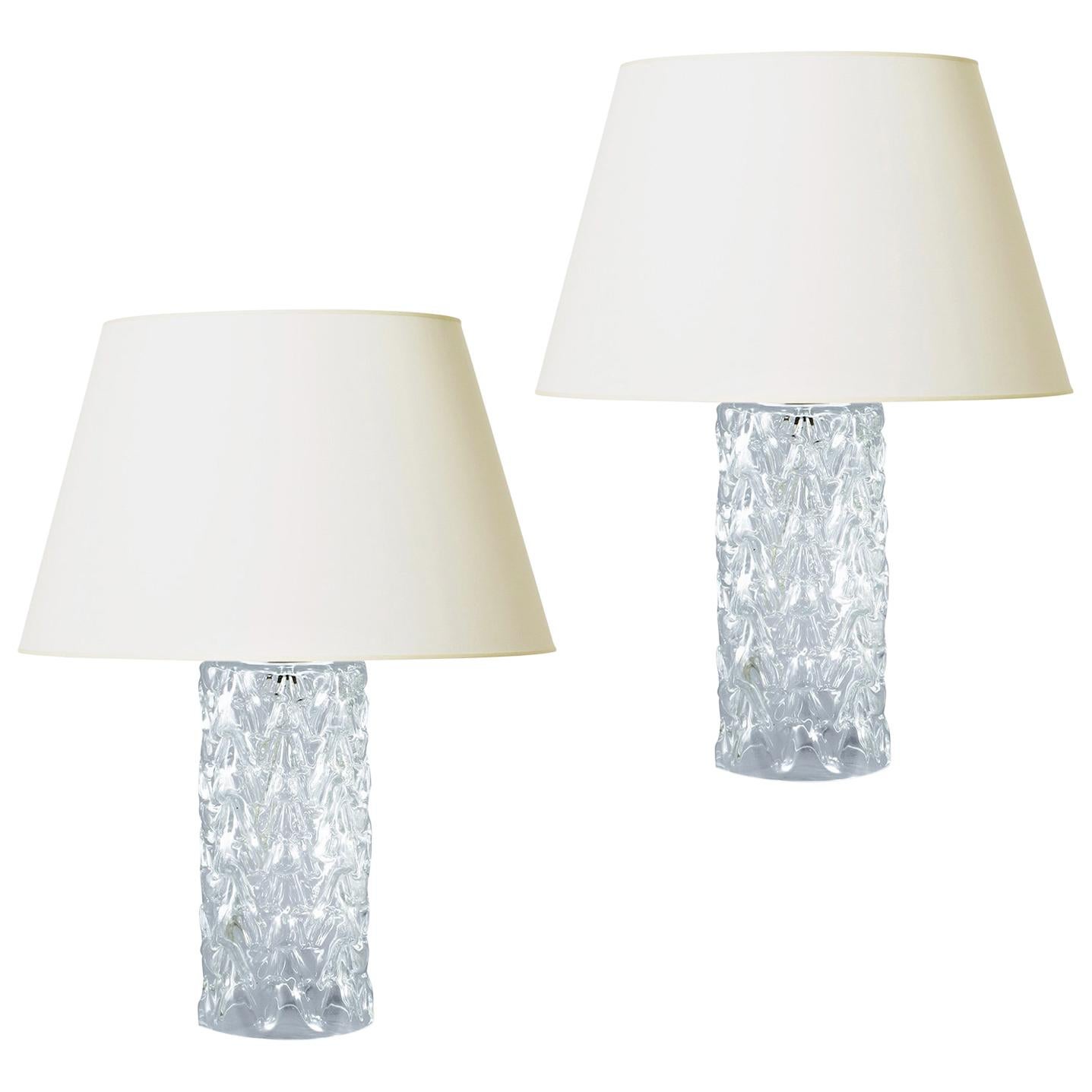 Pair of Table Lamps with Sculptural Faceted Crystal Bases by Orrefors For Sale