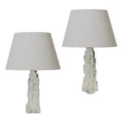 Pair of Table Lamps in the Form of Rocky Outcroppings in Glass by Reijmyre