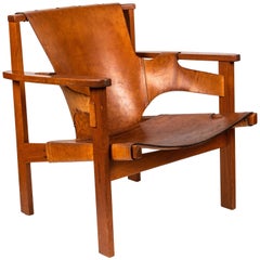 Carl Axel Acking 'Trienna' Chair in Patinated Brown Leather, circa 1957