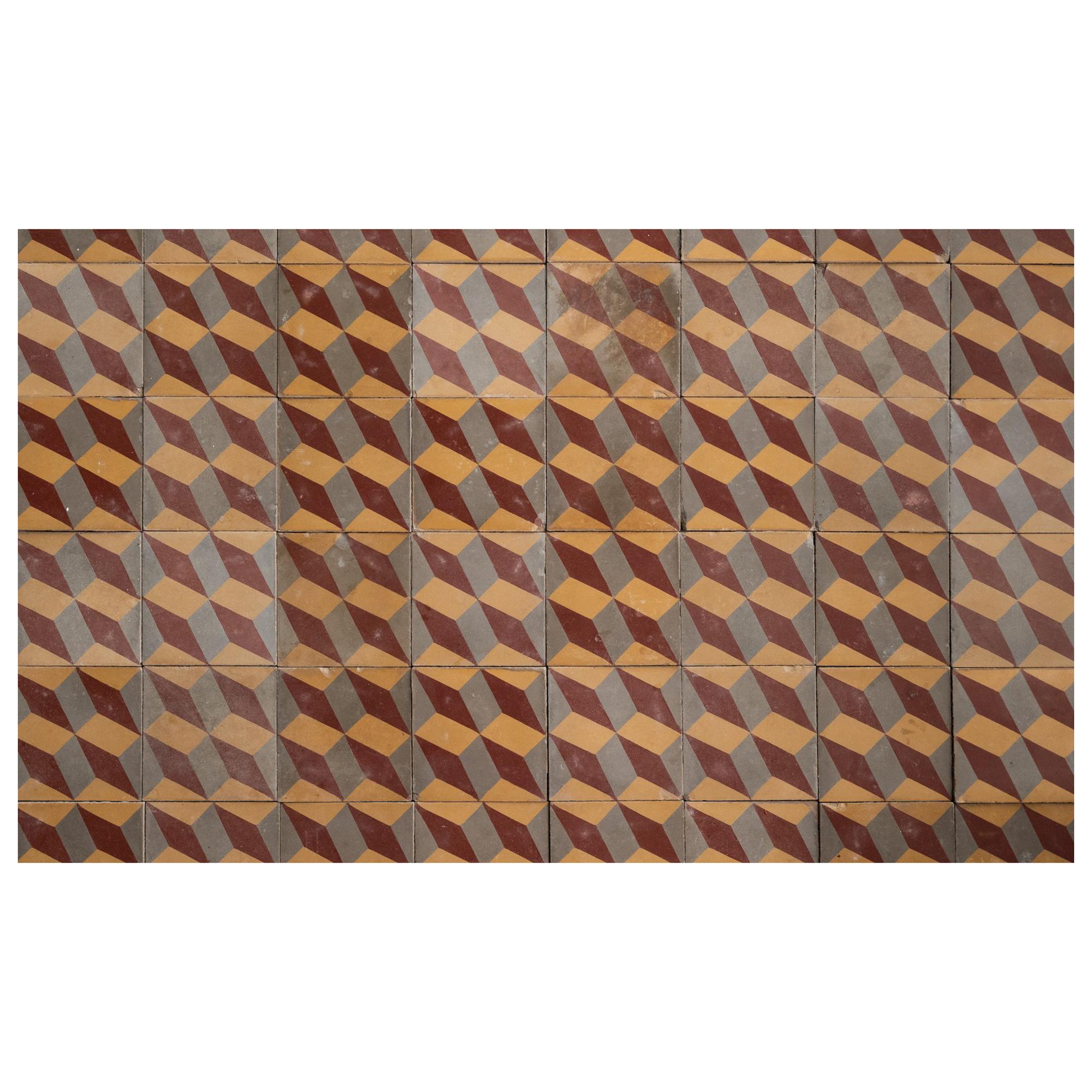 Set of ‘48’ Geometric Pattern Floor Tiles, Europe, circa 1900