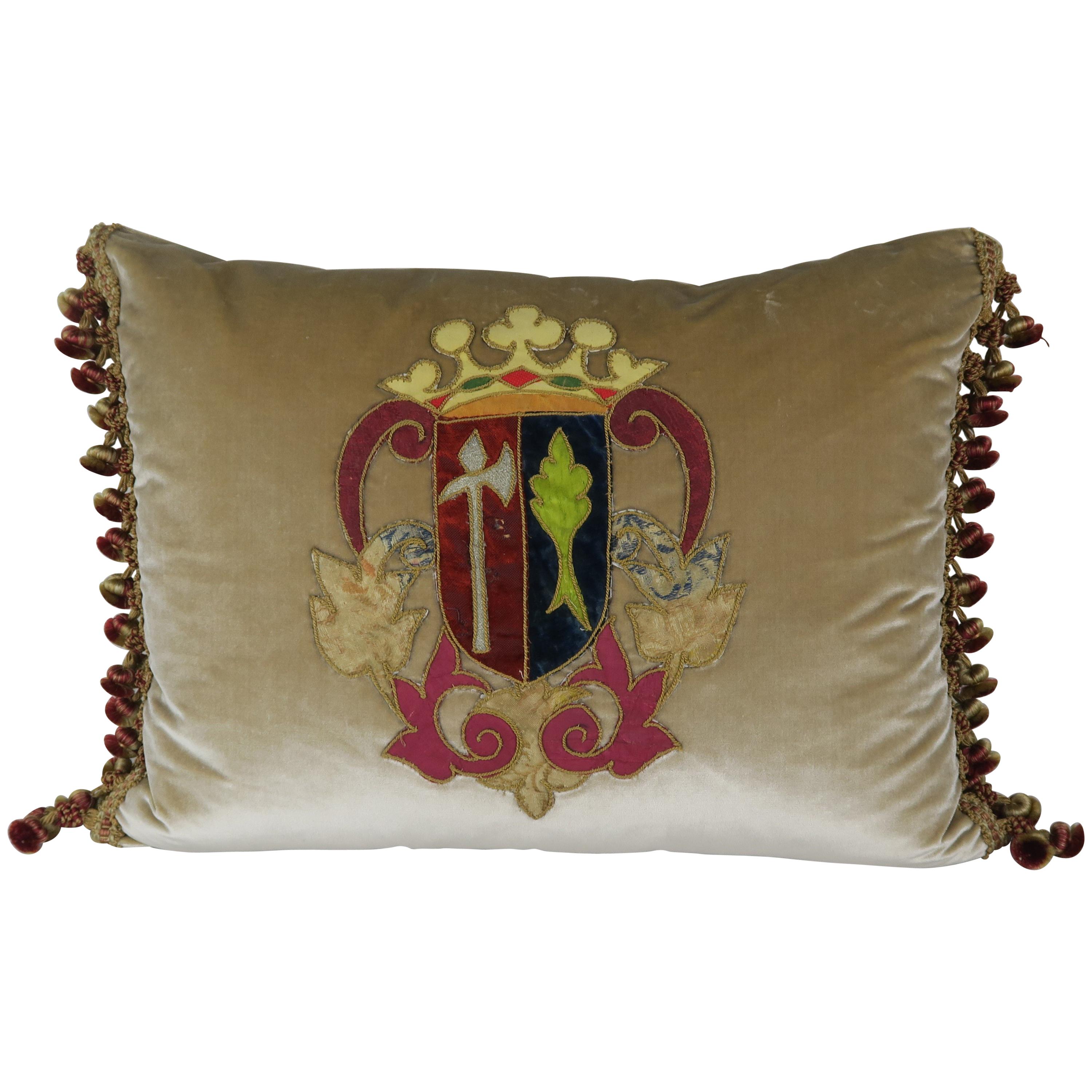 "Coat of Arms" Appliqued Silk Velvet Pillow by Melissa Levinson