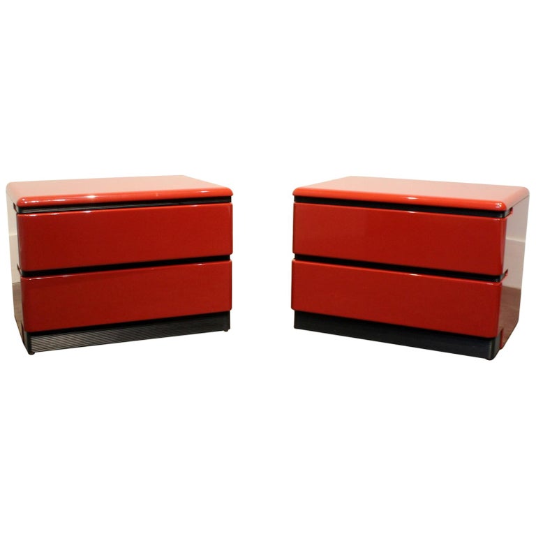 1980s Modern Cherry Red Lacquered Nightstands by Roger Rougier at 1stdibs