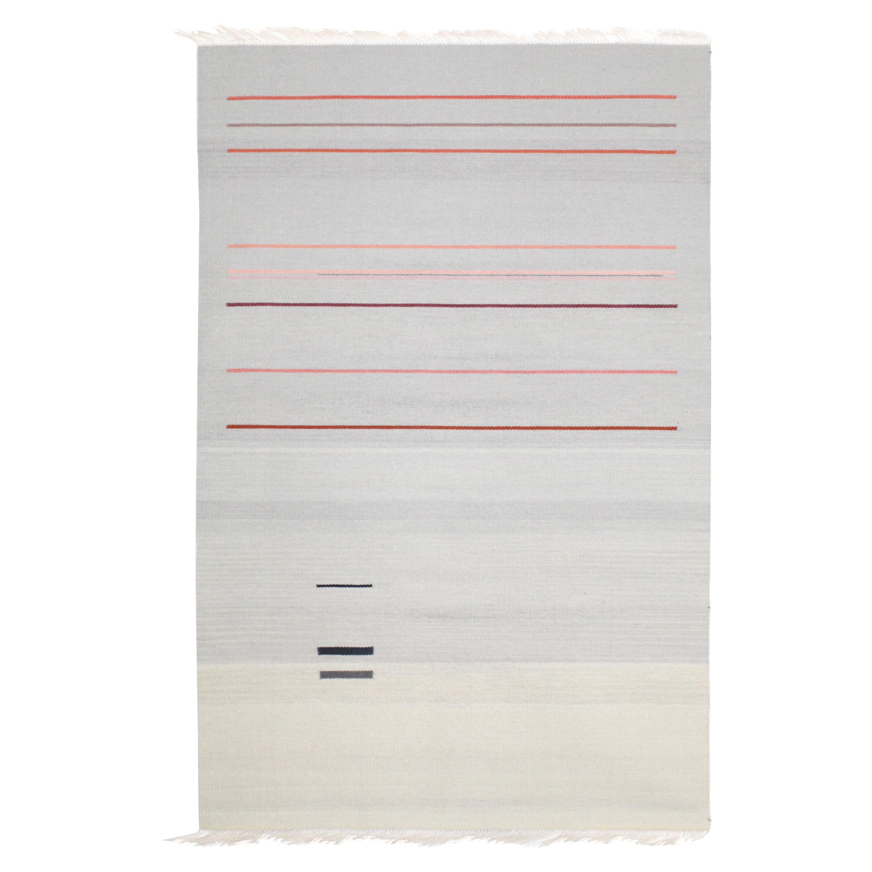 Contemporary Handwoven Wool Rug Pink and Gray Toned Kilim Tapestry