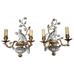 Beautiful and Elegant Pair of French  bird Sconces by Maison Baguès