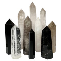 Set of 10 Large Quartz and Obsidian Crystal Obelisks