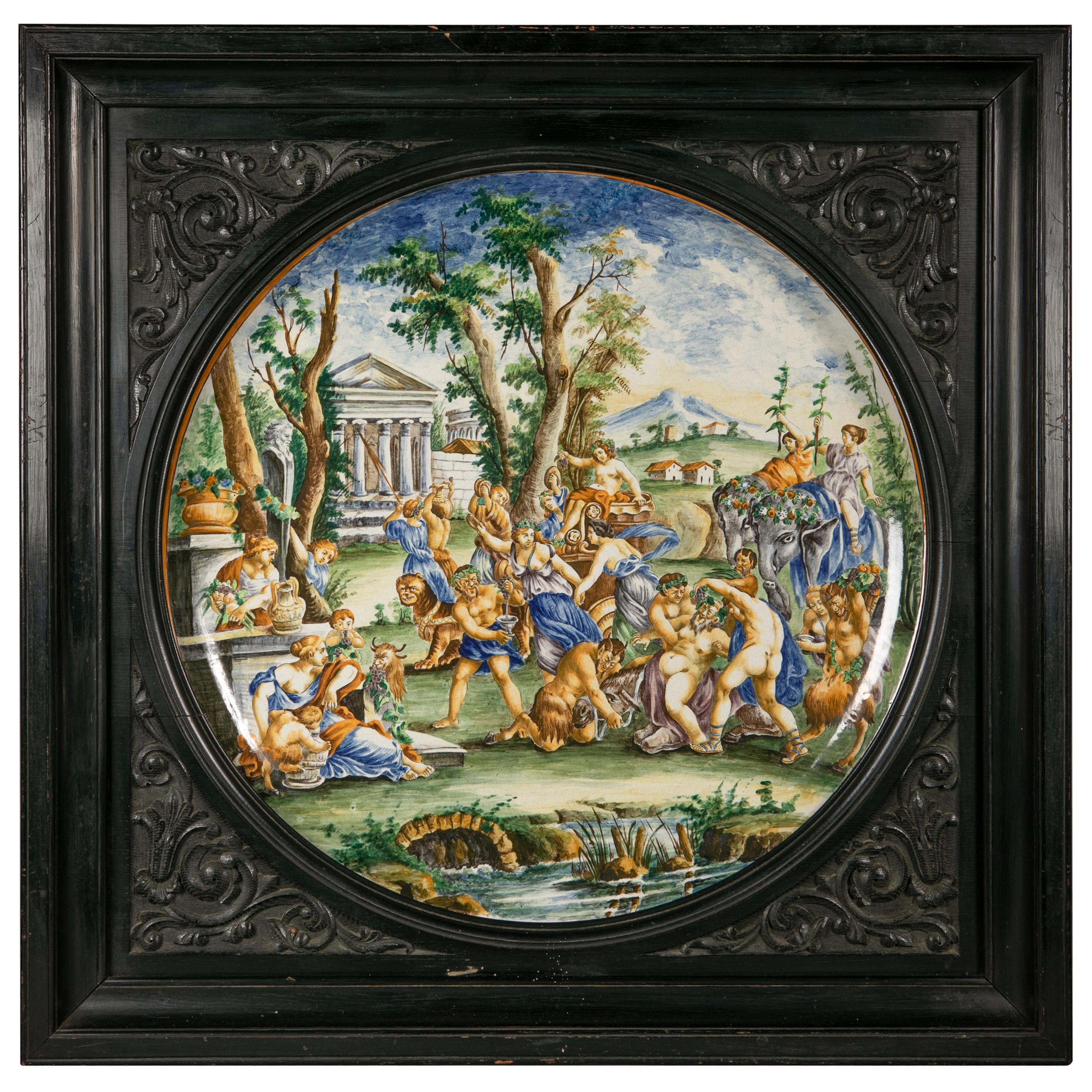 Pair of Massive Framed Italian Majolica Chargers, circa 1880 For Sale