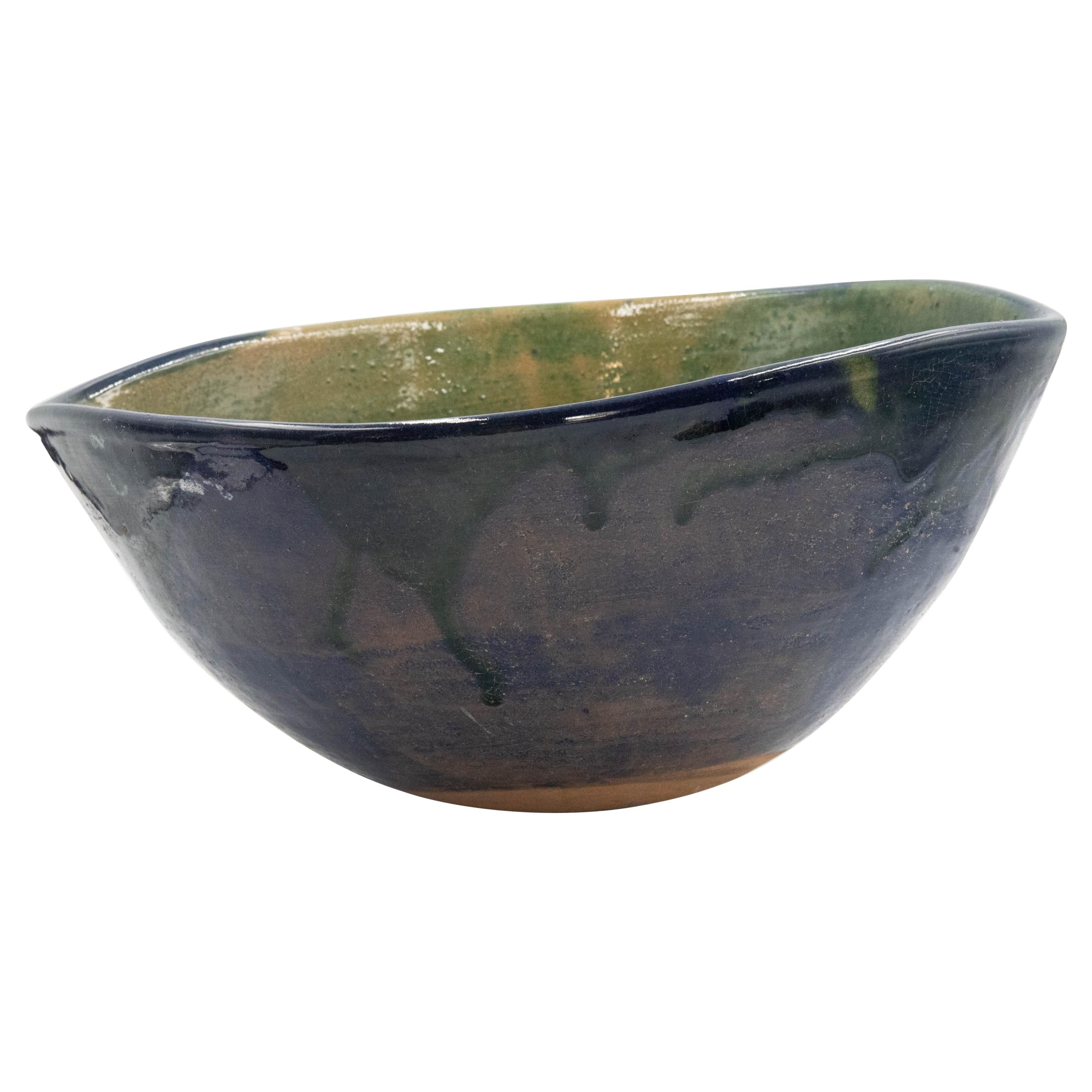 Mexican Fruit Bowl Ceramic Clay Lead Free Blue Green Contemporary Rustic Pottery