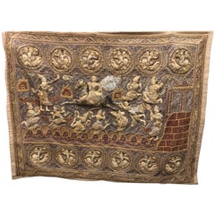 Large Burmese Silk Linen Heavily Embroidered Applique Figures Kalaga Tapestry