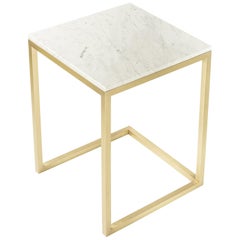 Esopo Modern Handmade Brass Side Table with White Carrara Marble Square Top