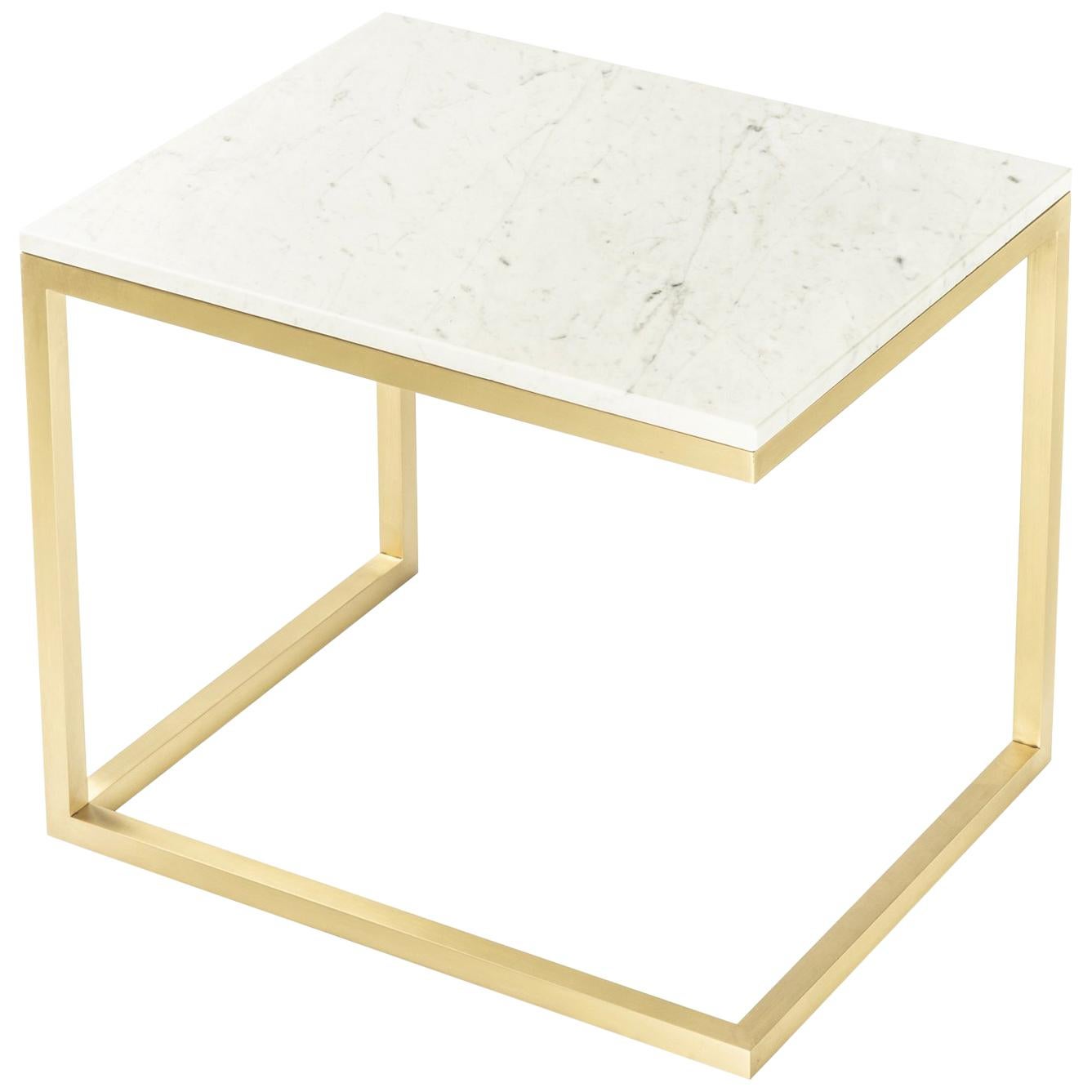 Esopo Modern Handmade Brass Coffee Table with White Carrara Marble Top For Sale