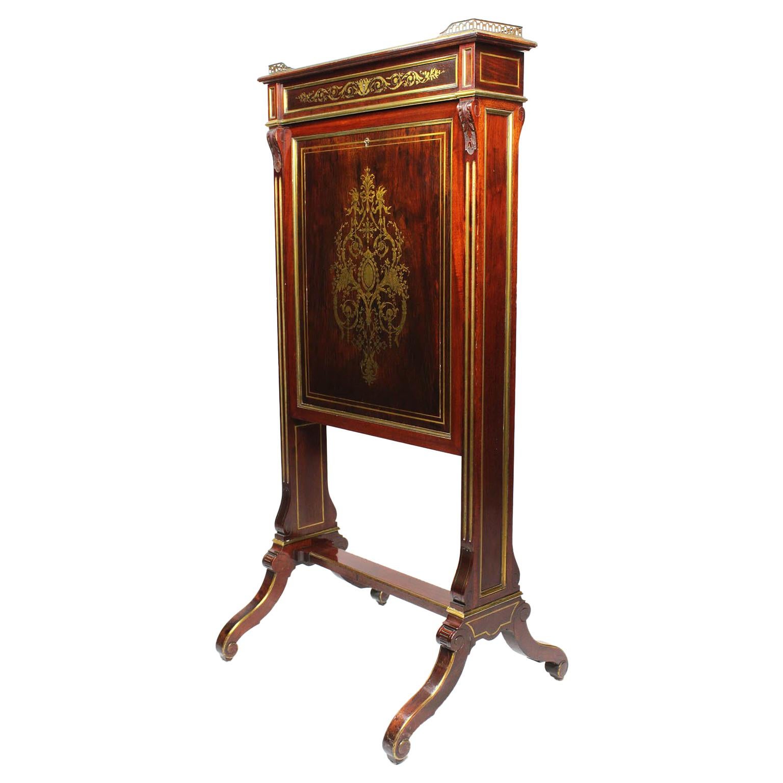 French 19th Century Louis XIV Style Mahogany & Brass Inlay Secretary Boulle Desk For Sale