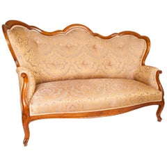 Antique Louis XV Style Walnut Upholstered Canapé with Wraparound Back