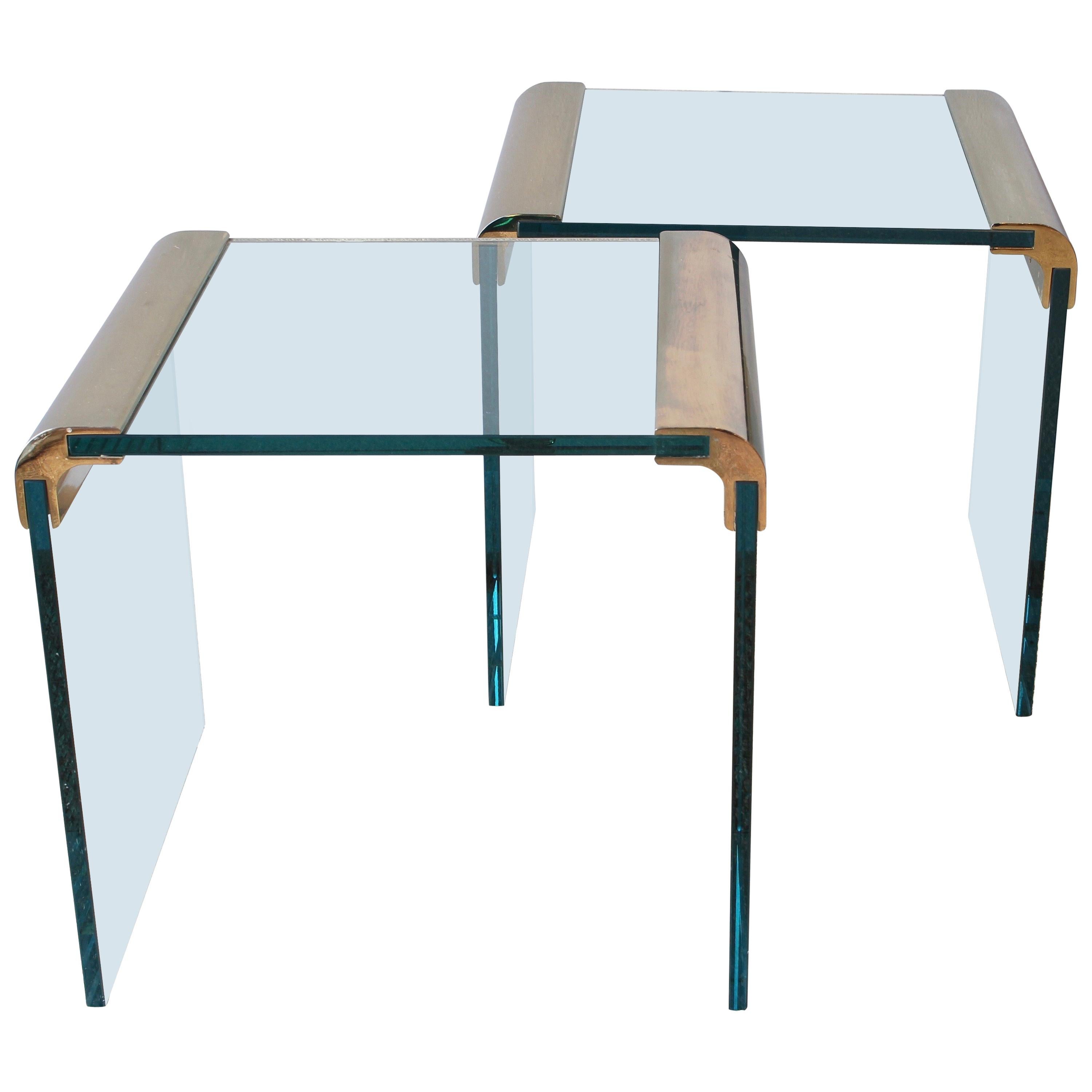 Pair of Pace Furniture Leon Rosen Brass and Glass Side Tables