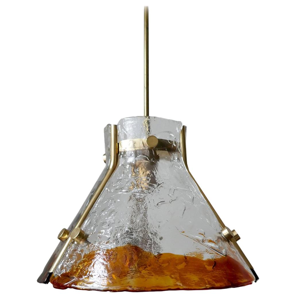 Vintage Italian Carlo Nason Brass and Blown Glass Ceiling Lights Pendant, 1960s