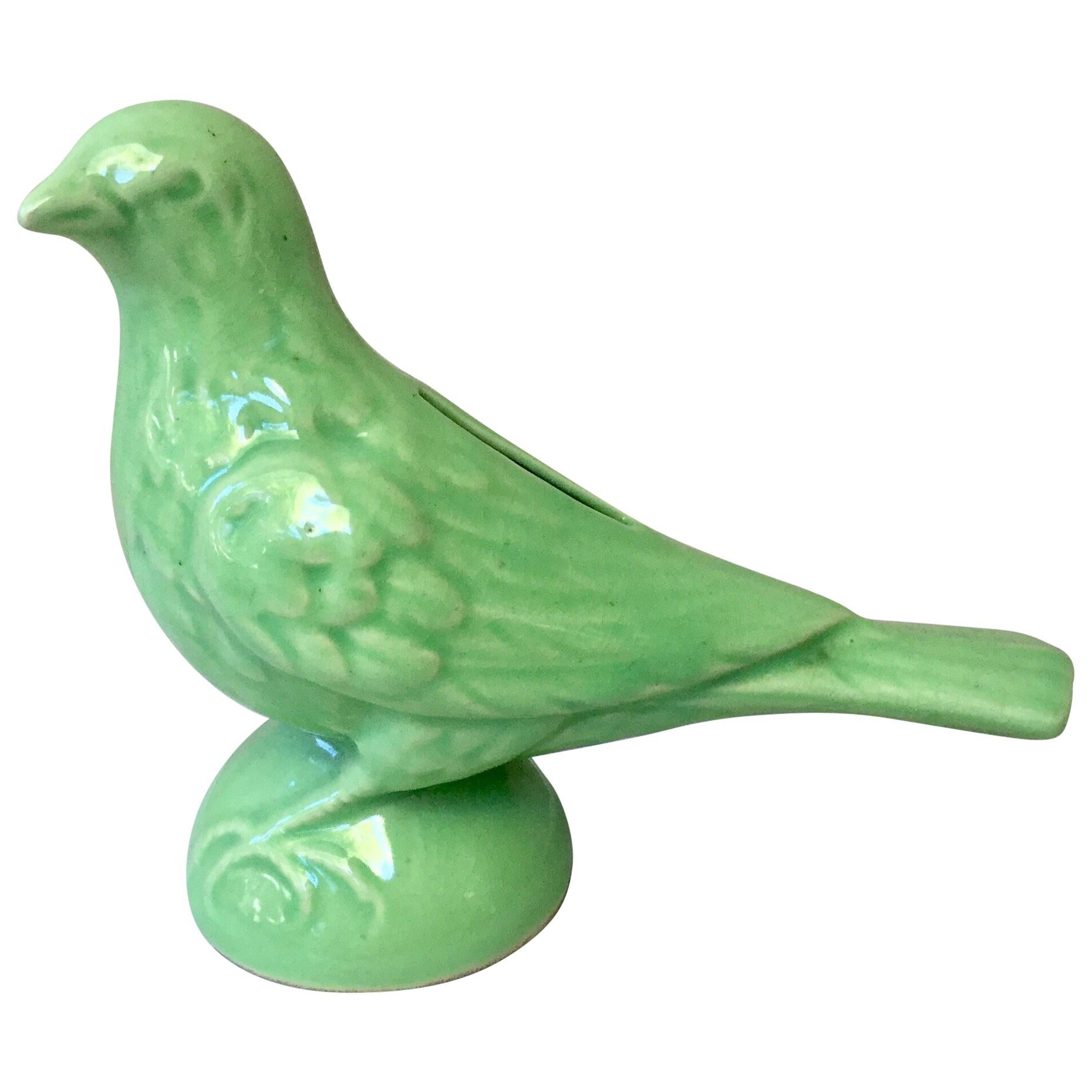 Green Majolica Bird Money Bank, circa 1920