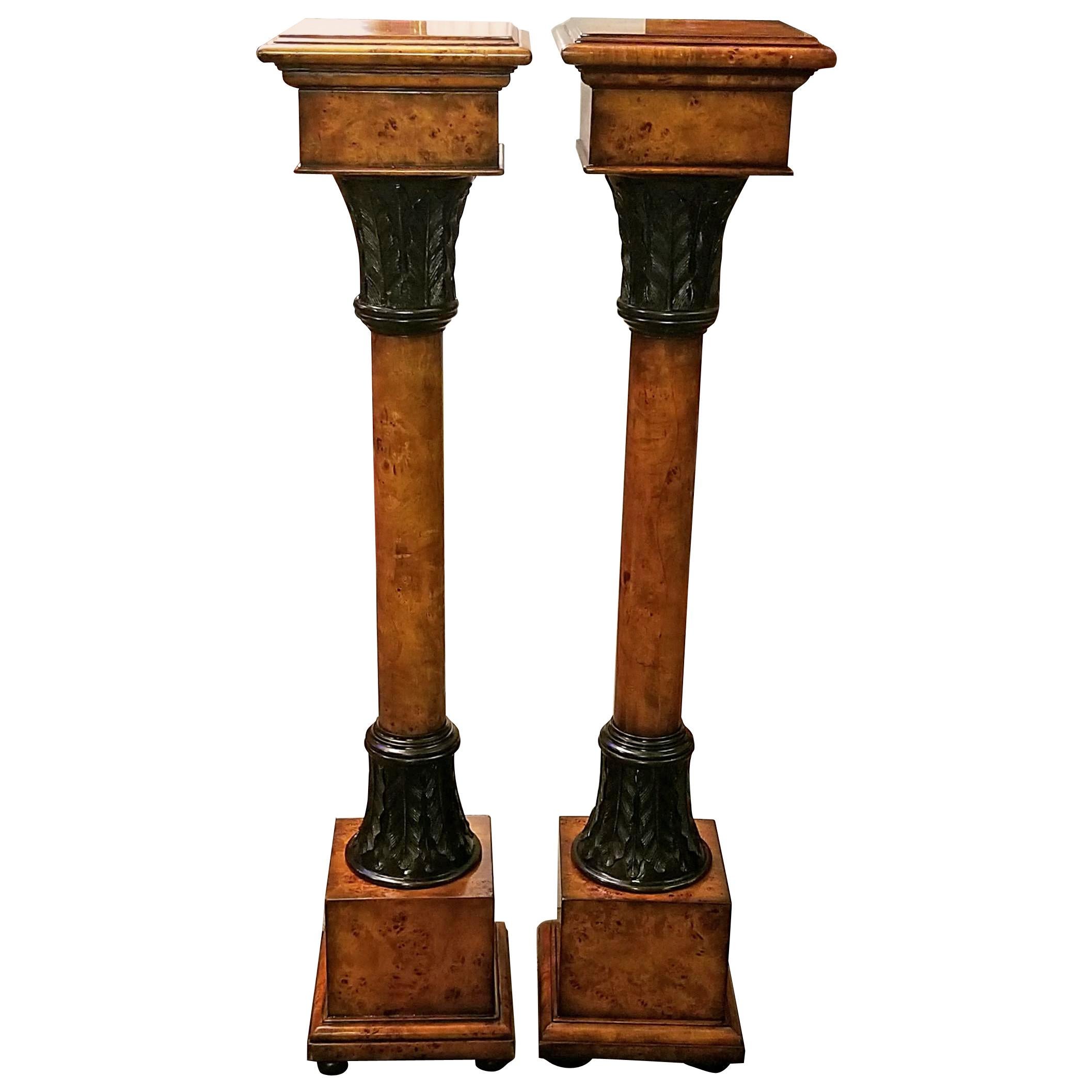 Pair of Biedermeier Style Burlwood and Bronze Mounted Pedestals