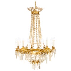 French Empire Gilt-Bronze and Hand-Cutted Crystal Chandeliert
