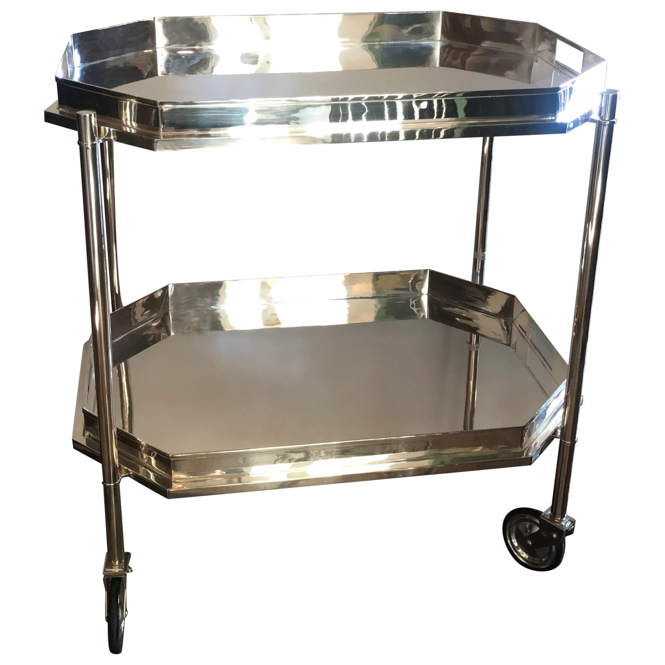 Art Deco Double-Tier Silver Plated Tray Cabaret Service Bar Cart "Not Chrome"